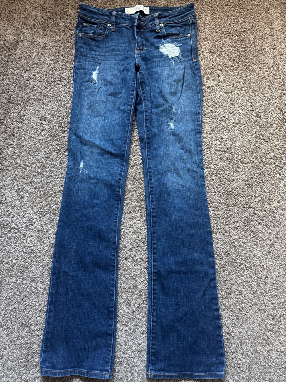 Abercrombie & Fitch Blue Distressed Wide-Leg Jeans